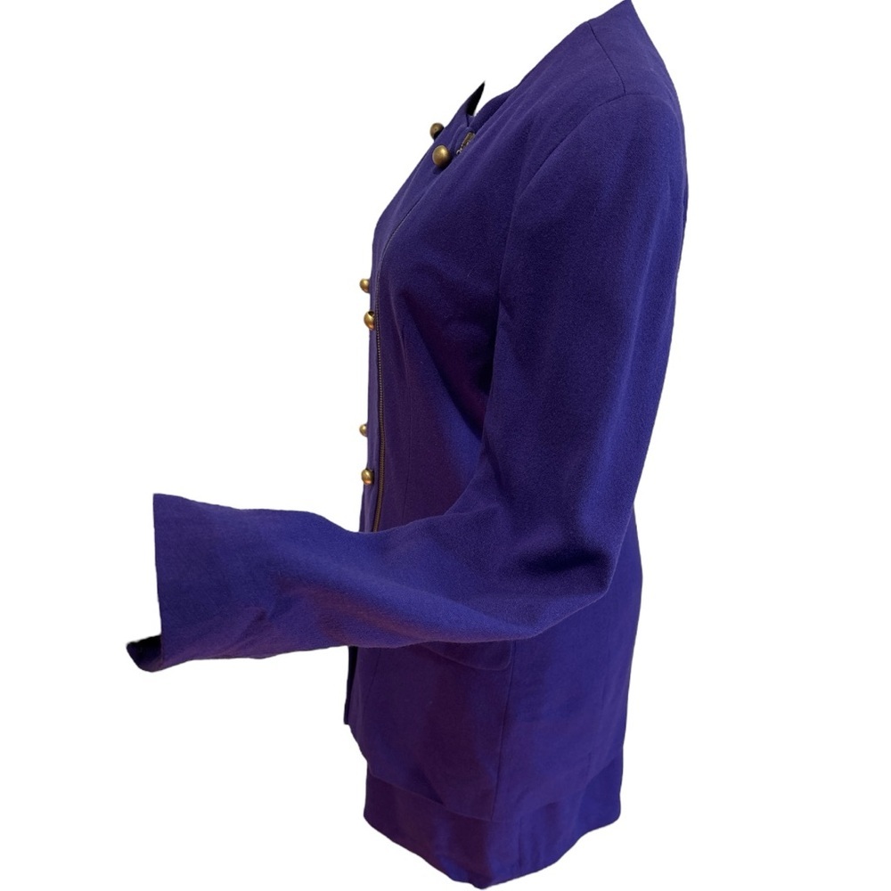 80s THE LIMITED WOOL PURPLE LONG JACKET ZIP MOTO FRONT & PENCIL MINI SKIRT SZ 8 - Picture 4 of 8